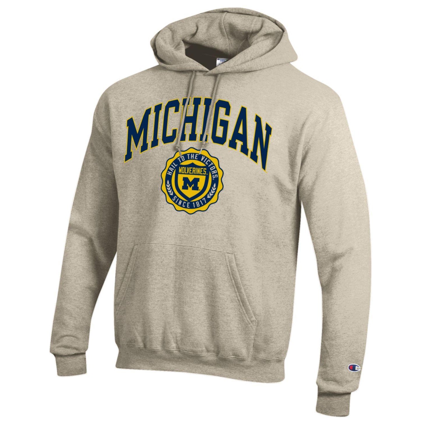 University of Michigan arch & seal Champion hoodie sweatshirt-Oatmeal-Shop College Wear