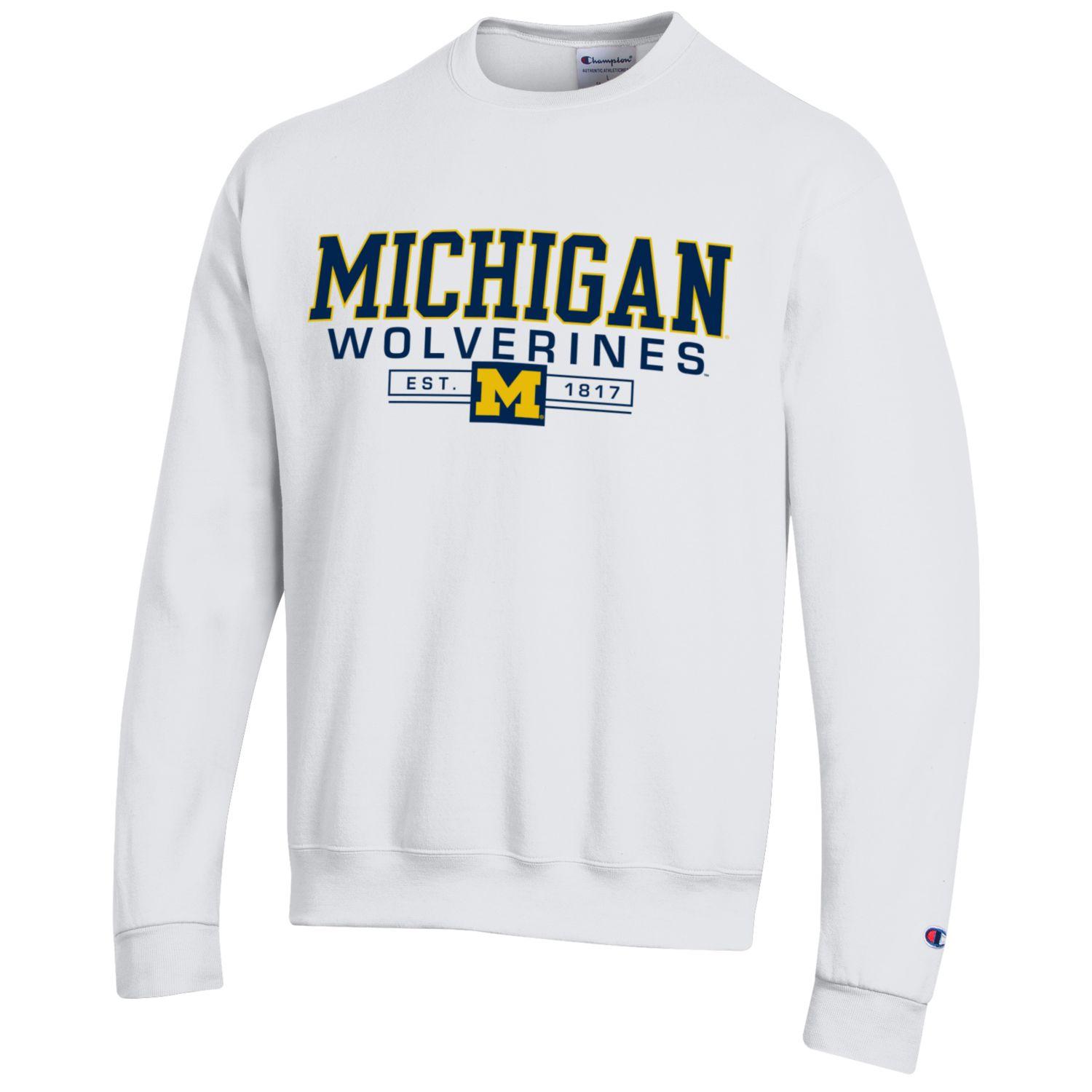 Michigan University Wolverines M & Bars crew-neck Champion sweatshirt-White-Shop College Wear