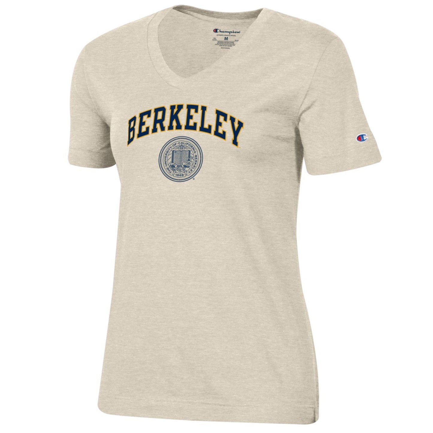 U.C. Berkeley arch & seal women's V-Neck T-Shirt-Oatmeal-Shop College Wear