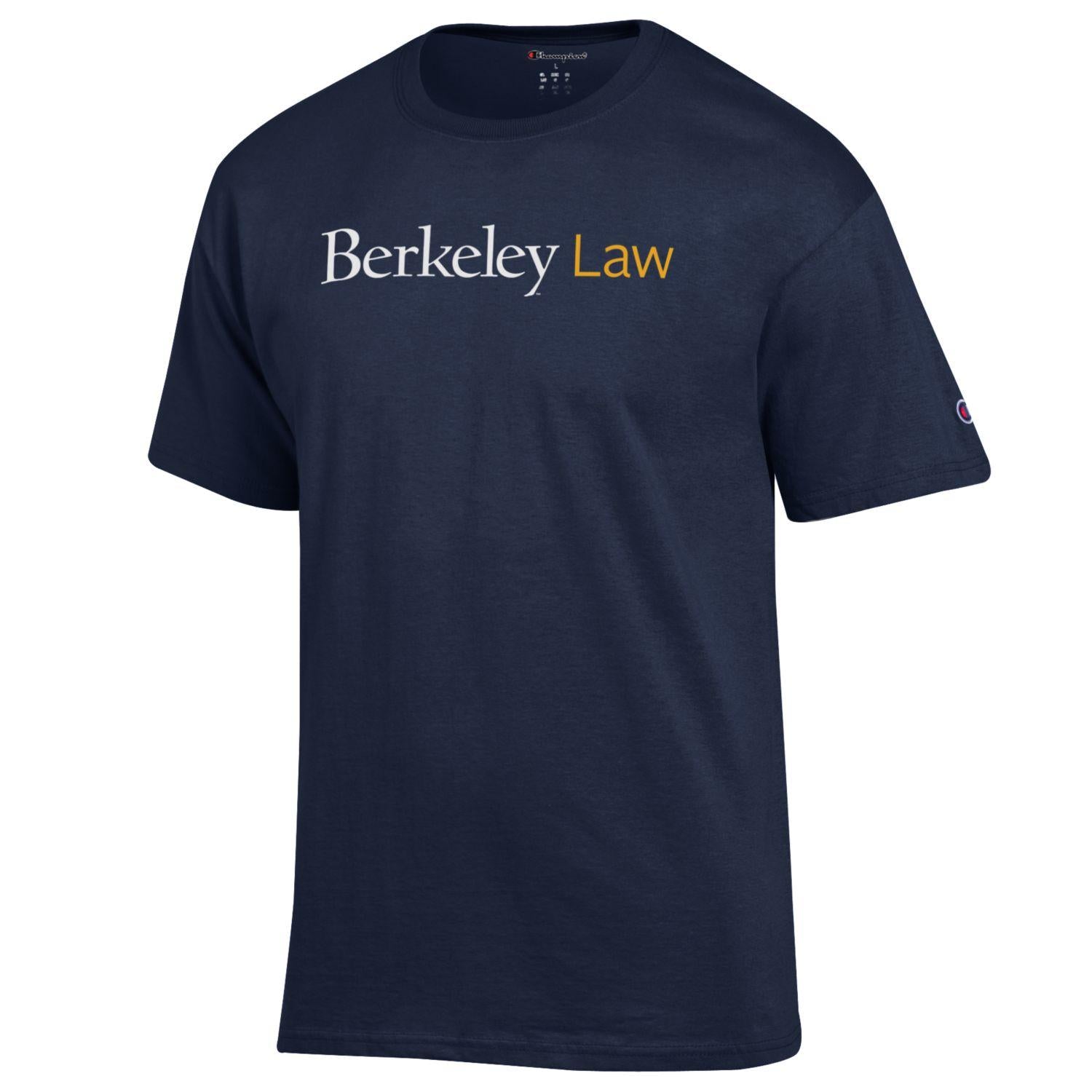 U.C. Berkeley Law straight wordmark Champion Men's T-Shirt-Navy-Shop College Wear