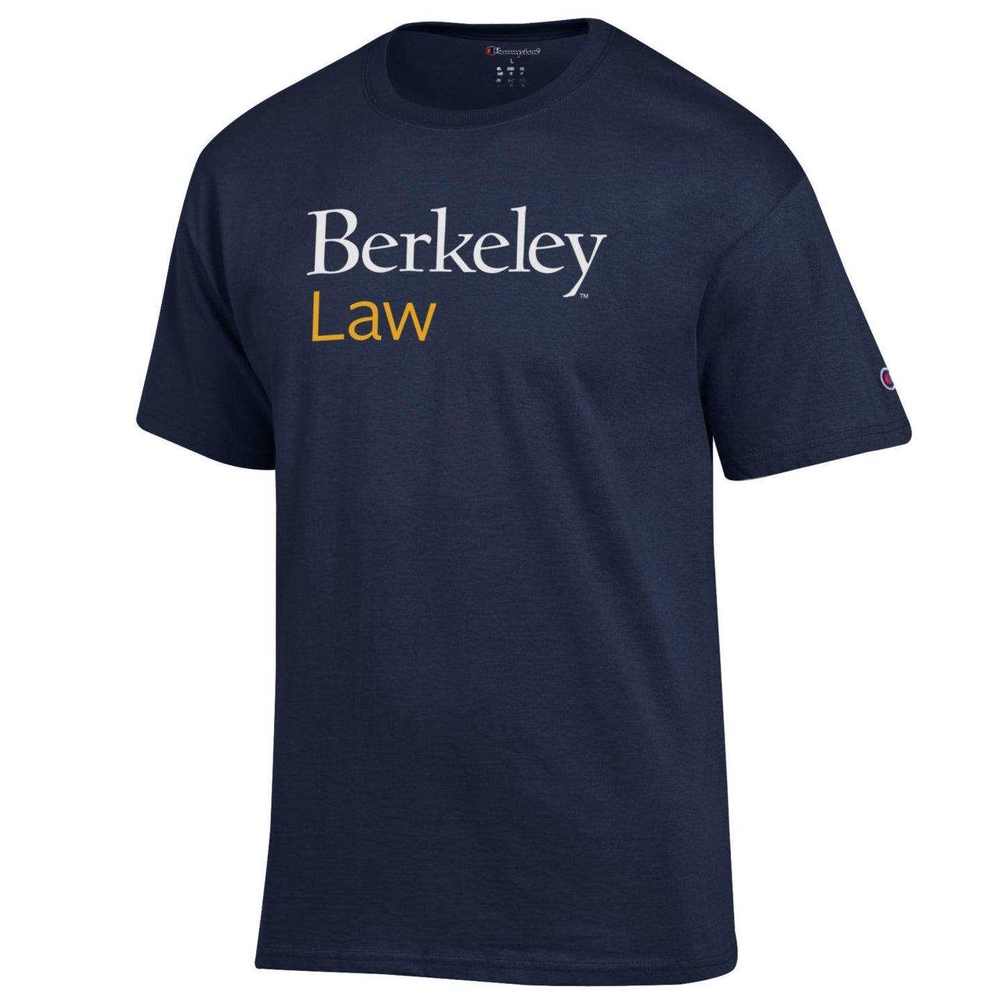 U.C. Berkeley Law stacked wordmark Champion T-Shirt-Navy-Shop College Wear