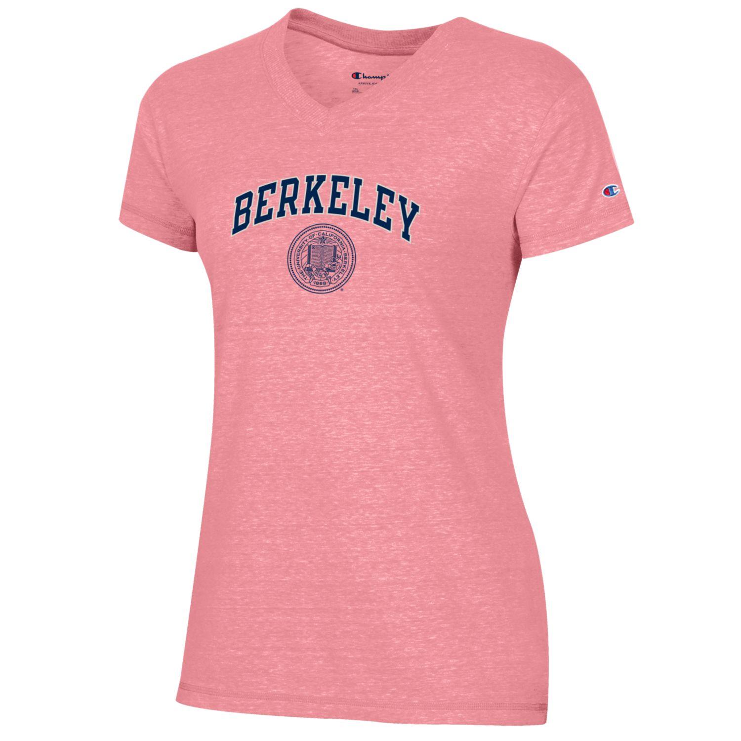 U.C. Berkeley Cal arch & seal women's tri blend Champion T-Shirt-Guava Pink-Shop College Wear