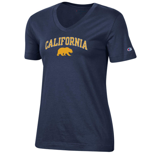 U.C. Berkeley California arch & bear women's V-Neck T-Shirt-Navy-Shop College Wear
