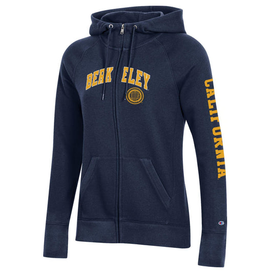 U.C. Berkeley arch & seal women's zip-up hoodie sweatshirt-Navy-Shop College Wear