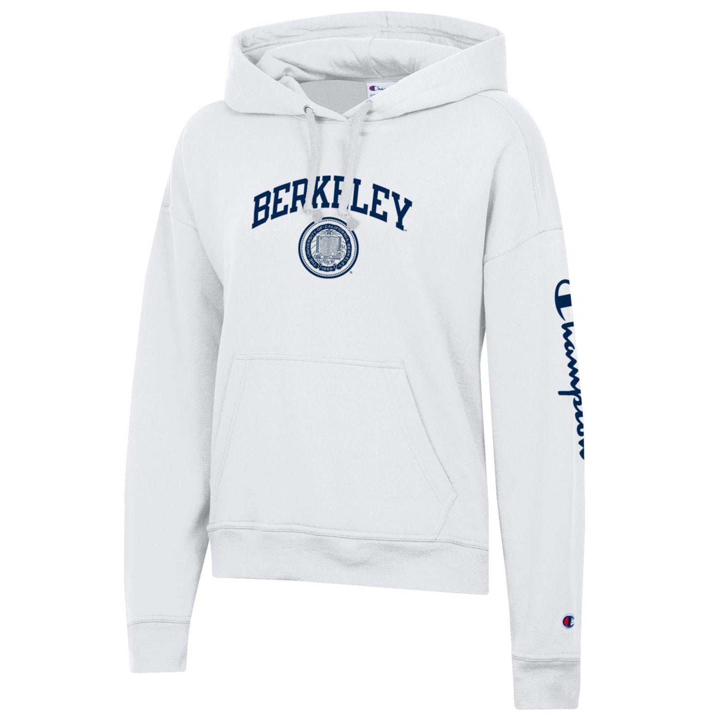 U.C. Berkeley arch & seal women's Champion co-branded fleece hoodie-White-Shop College Wear