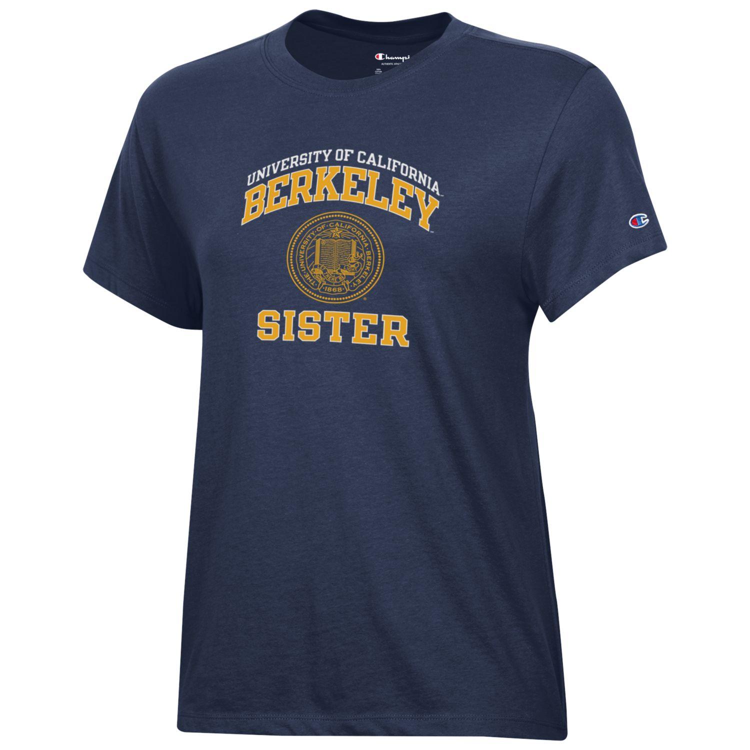 U.C. Berkeley sister double arch & seal women's university crew-neck T-Shirt-Navy-Shop College Wear