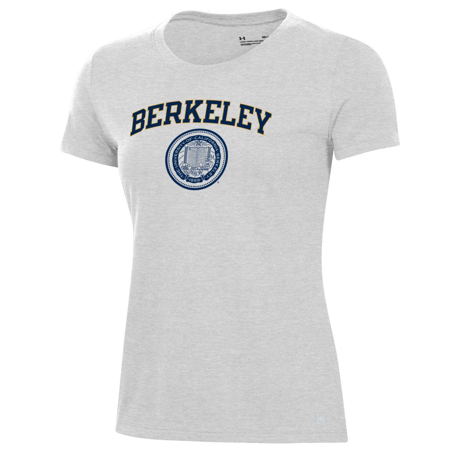 U.C. Berkeley arch & seal Under Armour women's performance cotton T-Shirt-Silver Grey-Shop College Wear