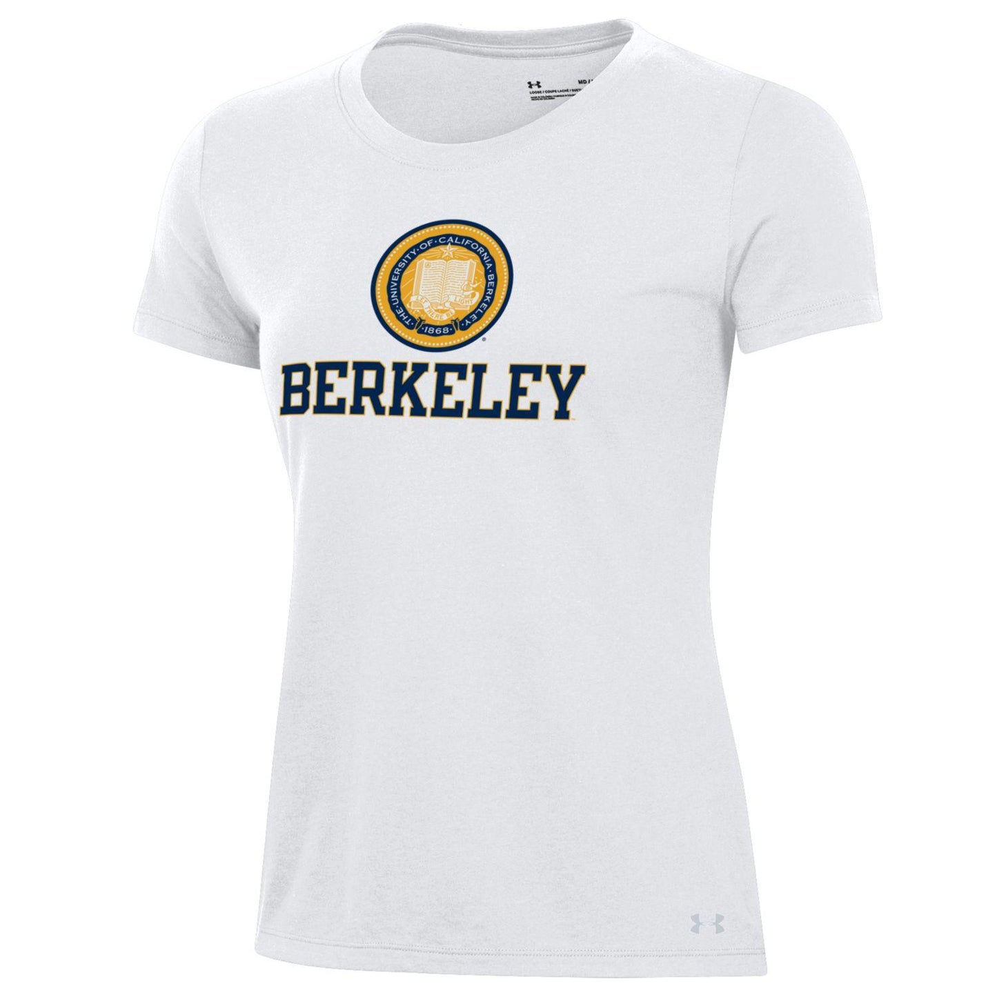 U.C. Berkeley arch & multi color seal women's Under Armour T-Shirt-White-Shop College Wear