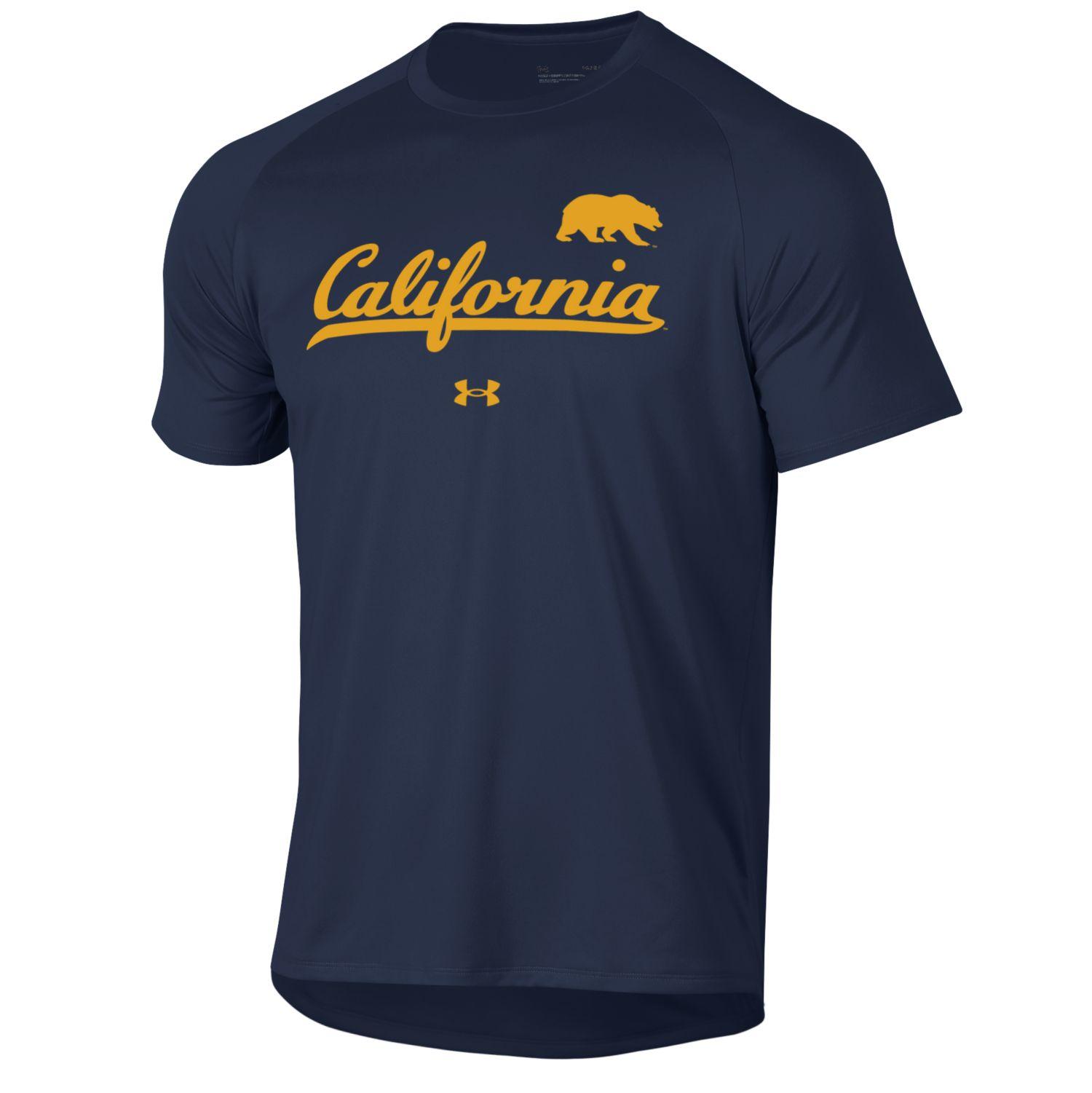 U.C. Berkeley cursive California & bear Under Armour tech tee-Navy-Shop College Wear